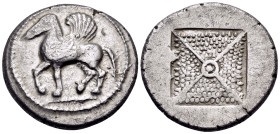 MACEDON. Argilos. Circa 495-470 BC. Stater (Silver, 26 mm, 12.74 g). Pegasos with curved wing standing to left. Rev. Quadripartite incuse square diago...
