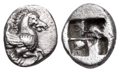 MACEDON. Argilos. Circa 495-478/7 BC. 1/32 Stater (Silver, 9 mm, 0.74 g). Forepart of Pegasos to right, with curved wing. Rev. Quadripartite incuse sq...