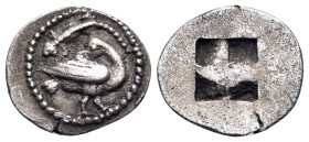 MACEDON. Eion. Circa 460-400 BC. Trihemiobol (Silver, 12 mm, 1.02 g). Goose standing to right, head turned back to left; above, lizard to left. Rev. Q...