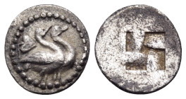 MACEDON. Eion. Circa 460-400 BC. Obol (Silver, 9 mm, 0.47 g). Two geese standing right; above to left, ivy leaf. Rev. Quadripartite incuse square, wit...