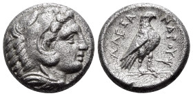 KINGS OF MACEDON. Alexander III 'the Great', 336-323 BC. Drachm (Silver, 14 mm, 4.20 g, 11 h), Amphipolis. Head of youthful Herakles to right, wearing...