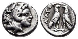 KINGS OF MACEDON. Alexander III 'the Great', 336-323 BC. Diobol (Silver, 10 mm, 1.41 g, 4 h). Head of youthful Herakles to right, wearing lion's skin ...
