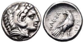 KINGS OF MACEDON. Alexander III 'the Great', 336-323 BC. Drachm (Silver, 15 mm, 4.29 g, 3 h), Amphipolis, circa 333/2-320. Head of Herakles to right, ...