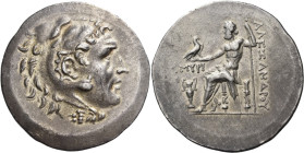 KINGS OF MACEDON. Alexander III ‘the Great’, 336-323 BC. Tetradrachm (Silver, 36.5 mm, 16.85 g, 12 h), struck posthumously, Myrina, ca. 188-170. Head ...