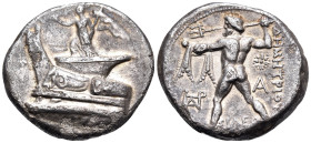 KINGS OF MACEDON. Demetrios I Poliorketes, 306-283 BC. Tetradrachm (Silver, 26 mm, 16.50 g, 12 h), Ephesos, circa 301-295. Nike, blowing a trumpet and...