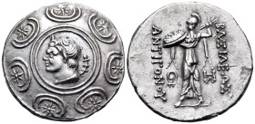 KINGS OF MACEDON. Antigonos III Doson, 229-221 BC. Tetradrachm (Silver, 30 mm, 16.91 g, 7 h), Amphipolis, circa 229-221/0. Horned head of Pan to left,...