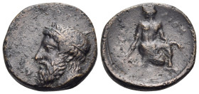 THESSALY. Kierion. Early to mid 4th Century BC.. (Bronze, 16 mm, 2.94 g, 3 h). Laureate and bearded head of Zeus to left. Rev. [KIEPI-AION] Arne, half...