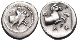 THESSALY. Pharkadon. Circa 440-400 BC. Hemidrachm (Silver, 15 mm, 2.82 g, 12 h). Thessalos, striding right and with his cloak and petasos over his sho...