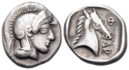 THESSALY. Pharsalos. Mid to late 5th century BC. Hemidrachm (Silver, 16.5 mm, 2.92 g, 7 h). Head of Athena to right, wearing simple earring and creste...