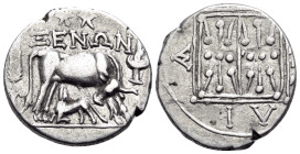 ILLYRIA. Dyrrhachion. Circa 80/70-60/55 BC. Drachm (Silver, 17 mm, 3.47 g, 6 h), struck under the magistrates Xenon and Philia... ΞΕΝΩΝ Cow standing r...
