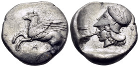 EPEIROS. Ambrakia. Circa 456-426 BC. Stater (Silver, 21 mm, 8.26 g, 12 h). A Pegasos flying left. Rev. Head of Athena to left, wearing Corinthian helm...