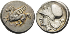 AKARNANIA, Anaktorion. Circa 350-300 BC. Stater (Silver, 22mm, 8.57 g 1), Kleo.... Pegasos flying left with Anaktorion monogram below. Rev. ΚΛΕΟ Head ...