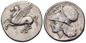 AKARNANIA. Argos Amphilochikon. Circa 340-300 BC. Stater (Silver, 22.5 mm, 8.44 g, 9 h). A Pegasos flying left. Rev. AMΦI Head of Athena to left, wear...
