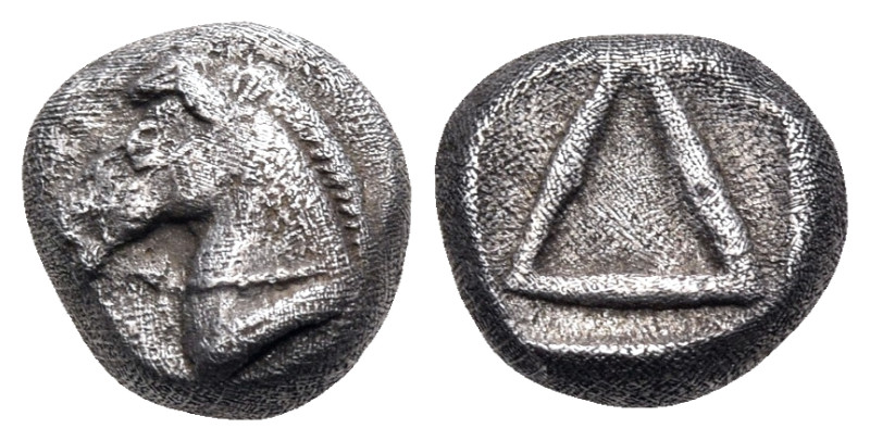 AKARNANIA. Leukas. Circa 470-450 BC. Diobol (Silver, 7 mm, 0.91 g). Λ Horse’s he...