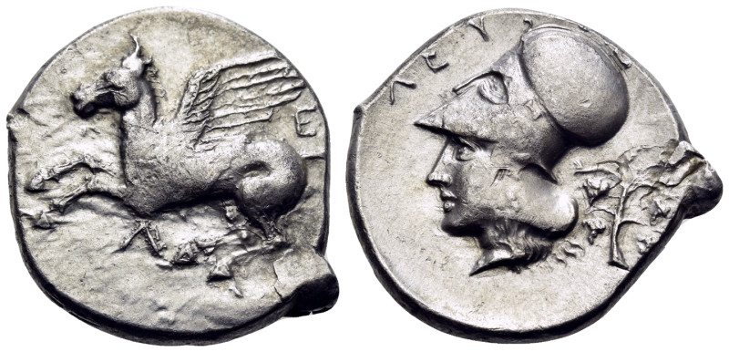 AKARNANIA. Leukas. Circa 375-350 BC. Stater (Silver, 22 mm, 8.39 g, 3 h). Λ-Ε Pe...