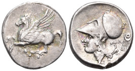 AKARNANIA. Thyrrheion. Circa 320-280 BC. Stater (Silver, 22 mm, 8.41 g, 9 h). Ϙ Pegasos flying left with pointed wing. Rev. Head of Athena to left, we...