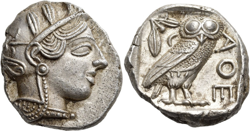 ATTICA. Athens. Circa 449-404 BC. Tetradrachm (Silver, 25 mm, 17.22 g, 8 h). Hea...