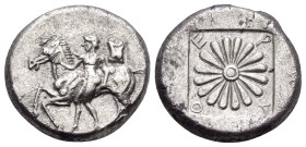 IONIA. Erythrai. Circa 450-420 BC. Drachm (Silver, 15 mm, 4.68 g). Erythros(?) advancing left beside horse; above, astragalos. Rev. E-P-Y-Θ Rosette wi...