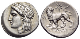 IONIA. Miletos. Circa 294-281 BC. Drachm (Silver, 16 mm, 3.59 g, 12 h), struck under the magistrate Antipatros. Laureate head of Apollo to left. Rev. ...