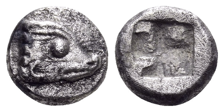 IONIA. Phokaia. Late 6th century BC. Obol (Silver, 7 mm, 0.87 g). Head of seal t...