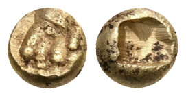 KINGS OF LYDIA. Period of Alyattes II to Kroisos, circa 610-550/46 BC. 1/48 Stater (Electrum, 4.5 mm, 0.30 g), Sardes. Lion's paw. Rev. Incuse square ...