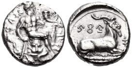 CYPRUS. Salamis. Evagoras I, circa 411-374 BC. Stater (Silver, 23.5 mm, 11.19 g, 8 h). 'e-u-wa-ko-ro' ( in Cypriot ) Herakles seated right on rock dra...