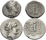 KINGS OF CAPPADOCIA. Ariarathes V, Ariarathes X, 163-36 BC. (Silver, 5.16 g). A lot of two Drachmas containing a rarity. ( 1). Ariarathes V, 163-130. ...