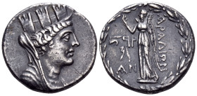 PHOENICIA. Arados. Circa 138/7-44/3 BC. Tetradrachm (Silver, 26 mm, 15.31 g, 1 h), year 196 = 64-63. Turreted, diademed, veiled and draped bust of the...