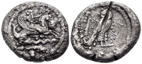 PHOENICIA. Tyre. Uncertain kings, Circa 425-394 BC. Shekel (Subaeratus, 25 mm, 12.12 g, 12 h). Melkart, holding arrow in left hand and bow in right, r...