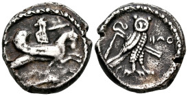 PHOENICIA. Tyre. ‘Uzzimilk, circa 347-332 BC. Shekel (Silver, 19 mm, 8.69 g, 12 h), year 12 = 338-337. Melkart, holding reins in right hand and bow in...