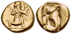 PERSIA, Achaemenid Empire. Time of Darios I to Xerxes II, circa 485-420 BC. Daric (Gold, 16 mm, 8.30 g). Persian king in the running-kneeling stance t...