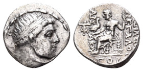 KINGS OF PARTHIA. Mithradates I, 165-132 BC. Drachm (Silver, 16.5 mm, 3.80 g, 12 h), Seleukeia on the Tigris,, dated ΓOP (173) = 140-139. Diademed bus...