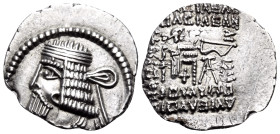 KINGS OF PARTHIA. Vologases I, circa 51-78. Drachm (Silver, 20 mm, 3.61 g, 11 h), Ekbatana. Diademed and draped bust of Vologases I to left. Rev. ΒΑΣΙ...