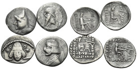 KINGS OF PARTHIA. Drachm (Silver, 13.62 g). Lot of Four (4) Parthian silver drachms. Includes Phriapatios to Mithradates I. Circa 185-132 BC. Hekatomp...