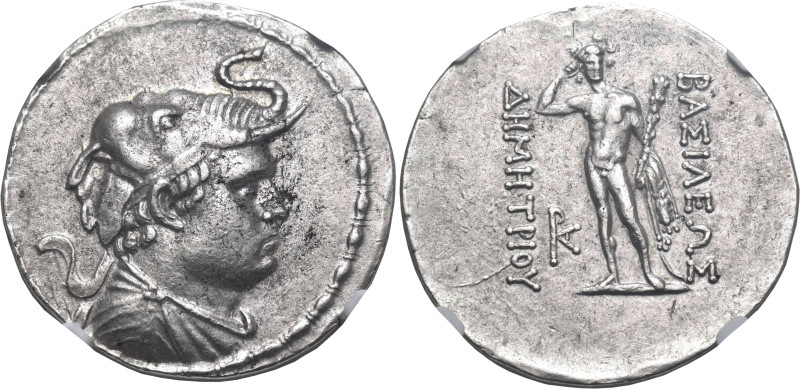 BAKTRIA, Greco-Baktrian Kingdom. Demetrios I, circa 200-185 BC. Tetradrachm (Sil...