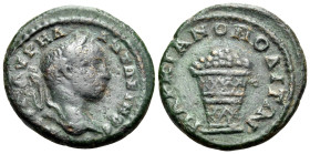 MOESIA INFERIOR. Marcianopolis. Elagabalus, 218-222. (Bronze, 17 mm, 2.76 g, 1 h). [ΑΥΤ Κ Μ] ΑΥΡHΛ ΑΝΤ(ΩΝE)ΙΝΟC Laureate head of Elagabalus to right. ...