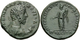 THRACE. Philippopolis. Commodus, 177-192. Tetrassarion (Bronze, 28 mm, 17.85 g, 2 h), circa 187. AYT KAI MAP AY KOMOΔOΣ Laureate, draped and cuirassed...