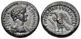LYDIA. Blaundus. Domitian, as Caesar, 69-81. 1/3 Assarion (Bronze, 14 mm, 2.98 g, 1 h), struck under the magistrate Ti. Claudio Phoenix . ΔΟΜΙΤΙΑΝΟC Κ...