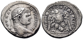 SYRIA, Cyrrhestica. Hieropolis (?). Caracalla, 198-217. Tetradrachm (Billon, 28,5 mm, 13.88 g, 11 h), 215-217. AYT KAI ANTWNINOC CE Laureate head of C...