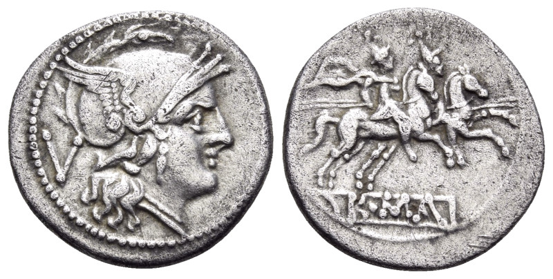 Anonymous, 211-208. Quinarius (Silver, 15,5 mm, 2.13 g, 11 h), Rome. Helmeted he...