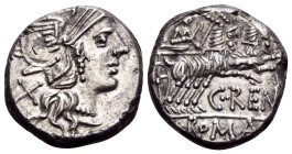 C. Renius, 138 BC. Denarius (Silver, 17 mm, 3.82 g, 6 h), Rome. Helmeted head of Roma to right; behind neck, X ( mark of value ). Rev. C • REN[I] / RO...