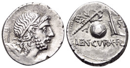 C. Cornelius Lentulus, 76-75 BC. Denarius (Silver, 19 mm, 3.96 g, 6 h), Spain (?). [G•P•R] Draped bust of the Genius Populi Romani to right, his hair ...