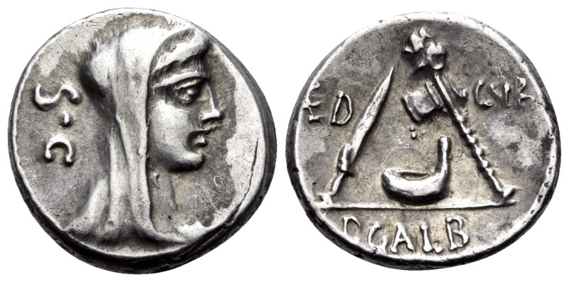 P. Galba, 69 BC. Denarius (Silver, 16 mm, 3.83 g, 5 h), Rome. S•C Veiled head of...