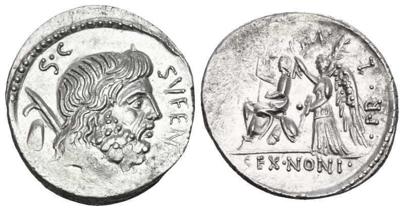 M. Nonius Sufenas, 57 BC. Denarius (Silver, 18 mm, 3.83 g, 8 h), Rome. S•C - SVF...