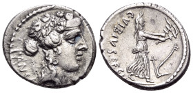 C. Vibius C.f. C.n. Pansa Caetronianus, 48 BC. Denarius (Silver, 19 mm, 3.87 g, 10 h), Rome. PANSA Ivy-wreathed head of Liber to right. Rev. C•VIBIVS•...