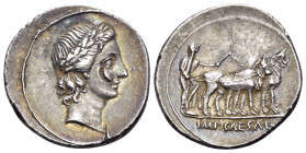 The Triumvirs. Octavian, autumn 30-summer 29 BC. Denarius (Silver, 19,5 mm, 3.76 g, 7 h), Rome(?). Laureate head of Apollo of Actium to right. Rev. IM...