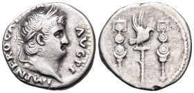 Nero, 54-68. Denarius (Silver, 18 mm, 3.17 g, 6 h), Rome, circa 64-65. IMP NERO CAESAR AVG P P Laureate head of Nero to right. Rev. Legionary eagle wi...