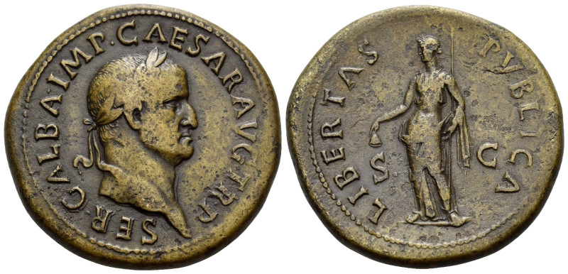 Galba, 68-69. Sestertius (Orichalcum, 35 mm, 26.22 g, 6 h), Rome, circa October ...