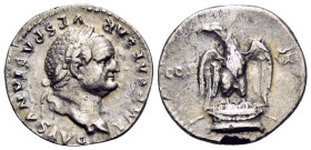 Vespasian, 69-79. Denarius (Silver, 18 mm, 3.20 g, 6 h), Rome, 76. IMP CAESAR VESPASIANVS AVG Laureate head of Vespasian to right. Rev. COS - VII Eagl...