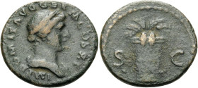 Domitian. 81-96. Quadrans (Bronze, 16mm, 3.13 g 6), Rome, 85. IMP DOMIT AVG GERM COS XI Draped bust of Ceres to right. Rev. S - C Basket with grain ea...